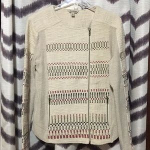 Lucky Brand Embroidered jacquard Moto jacket L